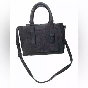 Moda Lux Rocker-chic Black Distressed Leather Satchel Handbag w/ Shoulder Strap